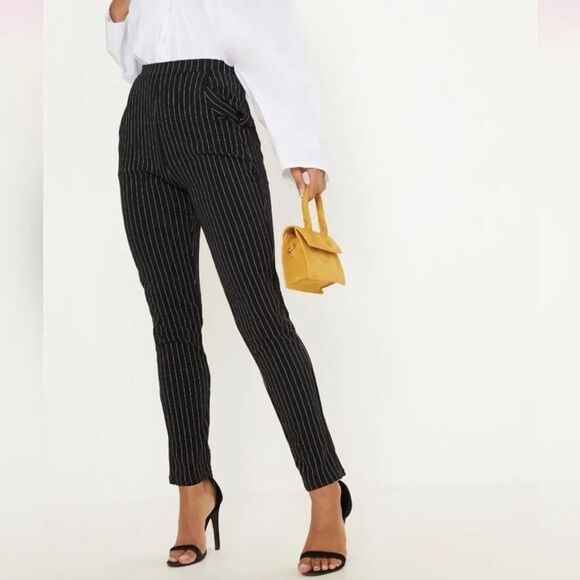 Naked Wardrobe The Pinstripe Cigarette Pants in Black - Picture 4 of 13